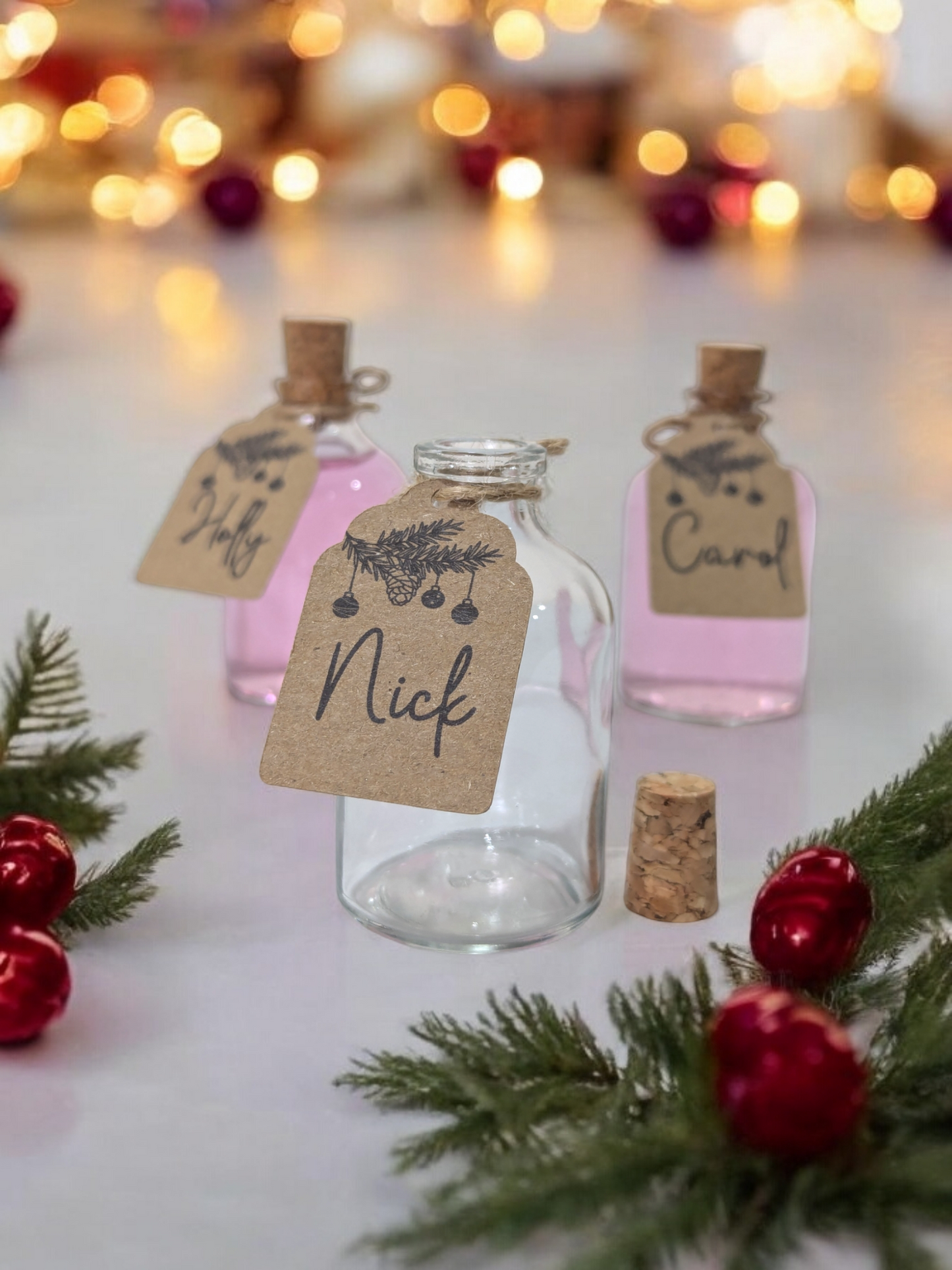 Personalised Christmas Place Card Shot Bottles