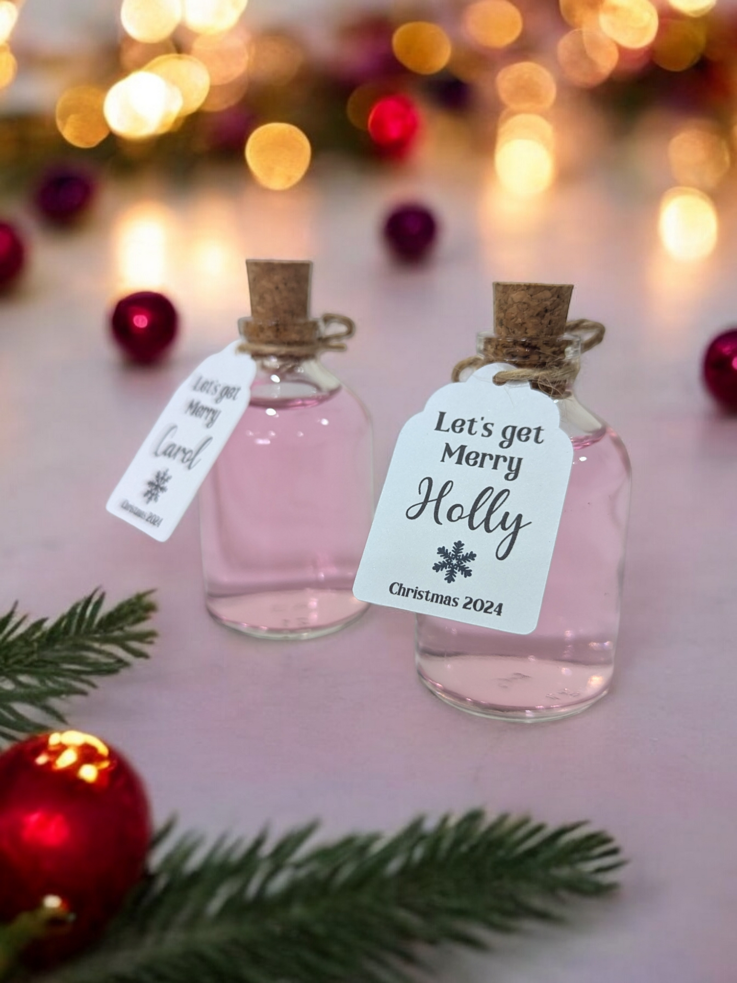 Personalised Christmas Place Card Shot Bottles