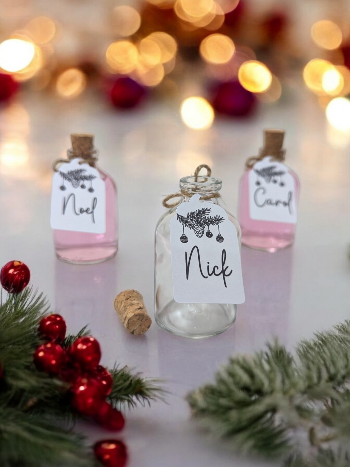 Personalised Christmas Place Card Shot Bottles