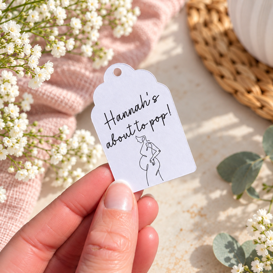 Personalised About to Pop Baby Shower Tags
