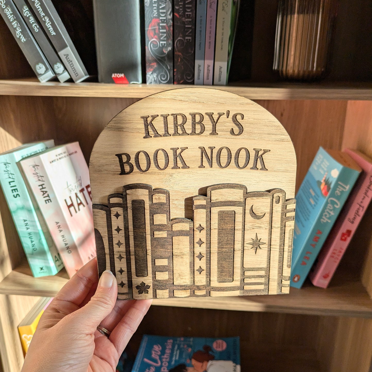 Personalised Oak Book Nook Sign