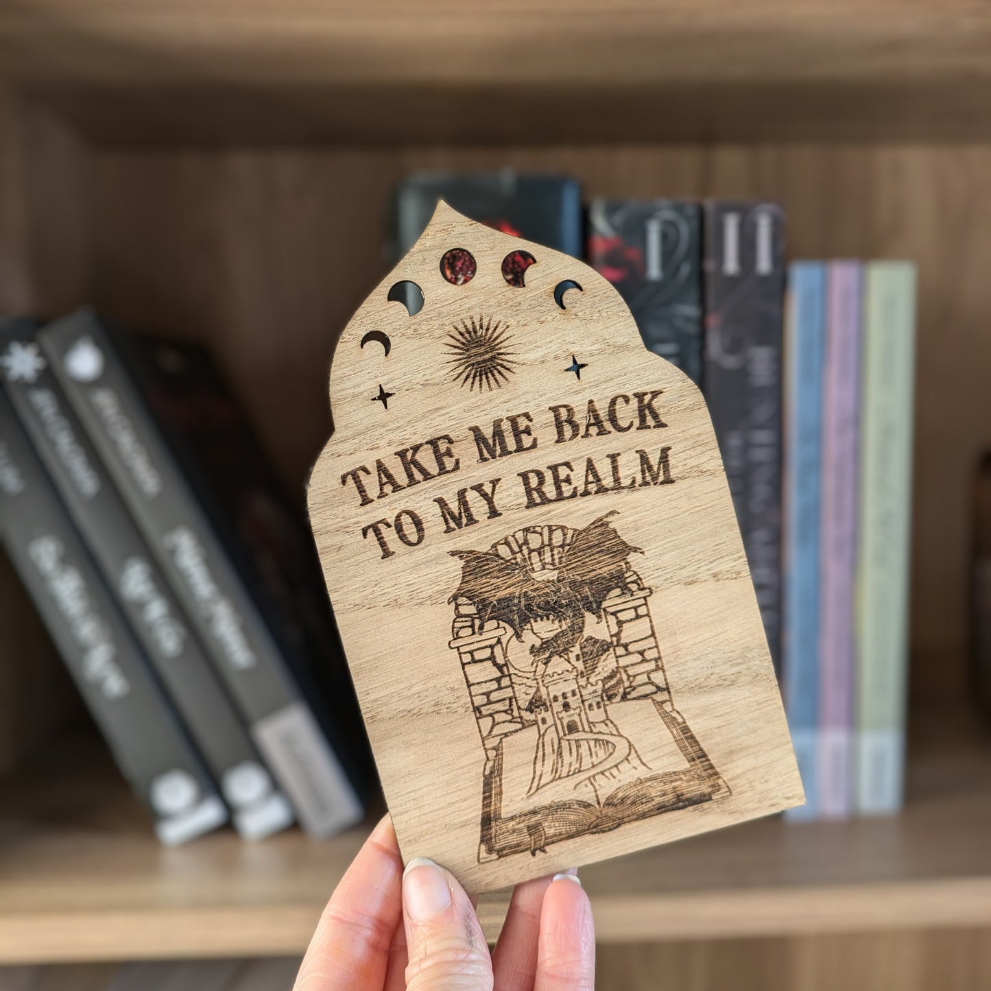 My Realm Oak Bookshelf Sign