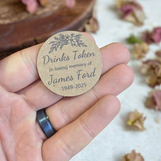 Funeral Favours Personalised Drinks Token for Guests