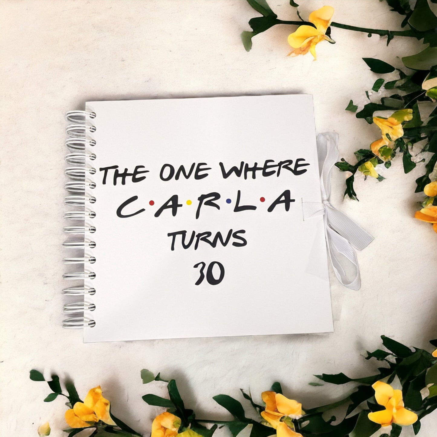Birthday photo memory book that has friends tv show wording the one where