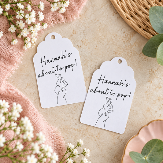 Personalised About to Pop Baby Shower Tags