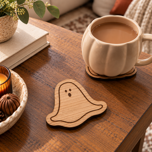 Ghost Halloween Wooden Coaster Set