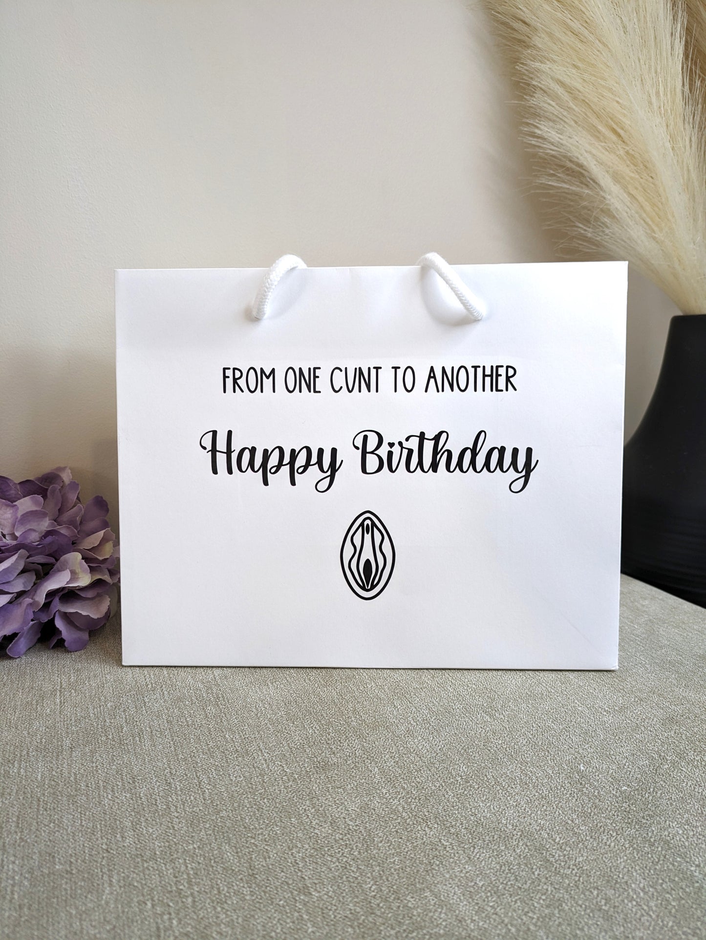 Novelty white gift bag from one cut to another