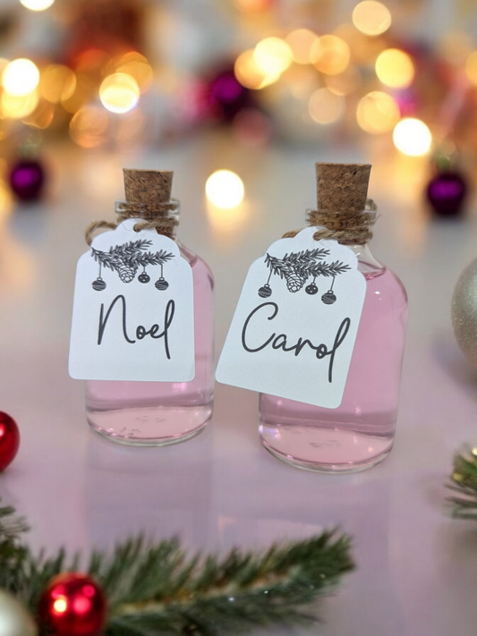 Personalised Christmas Place Card Shot Bottles