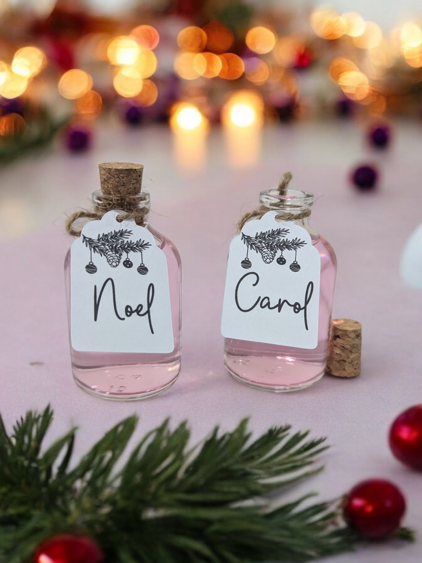 Personalised Christmas Place Card Shot Bottles