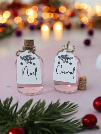Personalised Christmas Place Card Shot Bottles