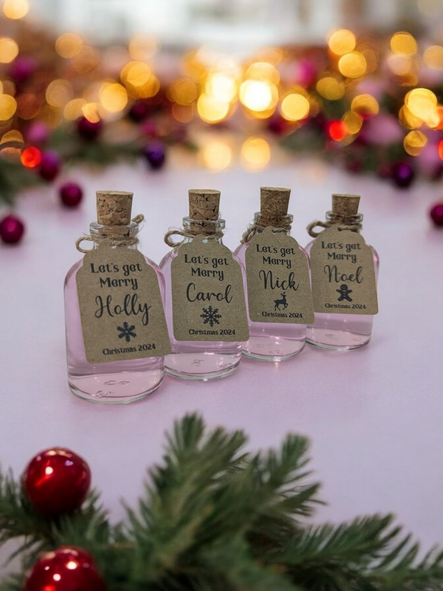 Personalised Christmas Place Card Shot Bottles