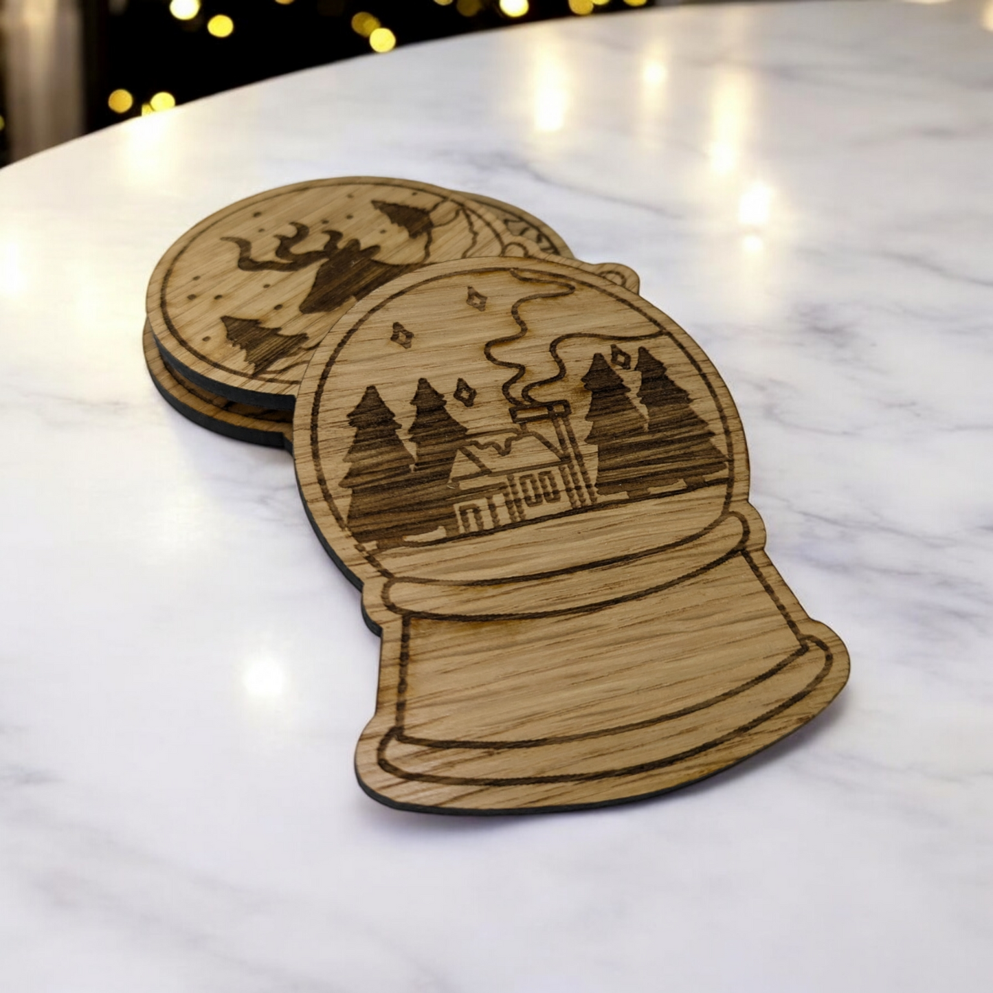 Oak Snowglobe Coaster Set