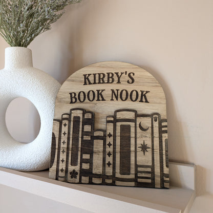 Personalised Oak Book Nook Sign