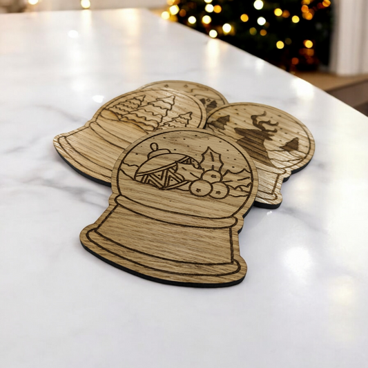 Oak Snowglobe Coaster Set