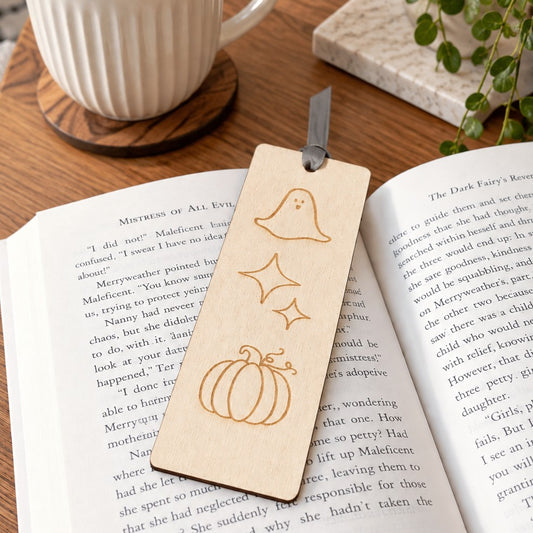 Ghost & Pumpkin Autumn Wooden Bookmark