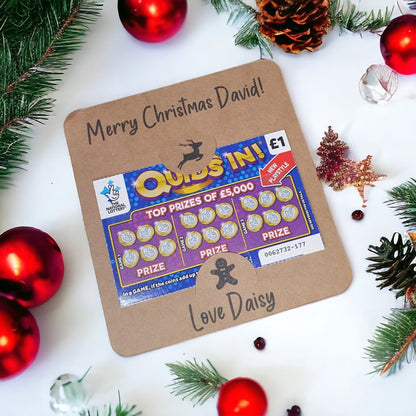 Christmas scratch card holder. Made with kraft card. Perfect stocking filler