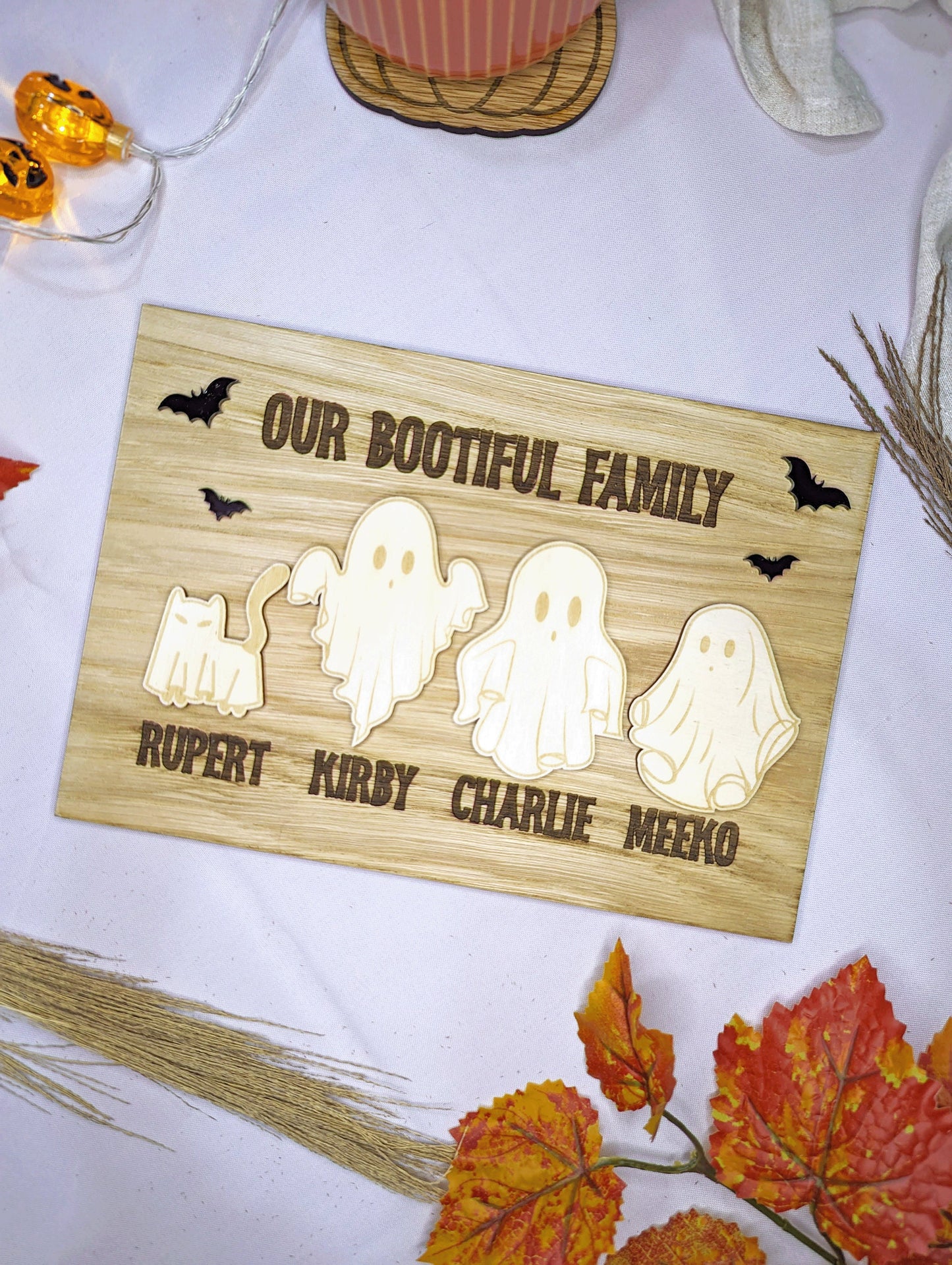 Our bootiful family sign. Autumn family decor to go on shelf with personalised ghosts. 