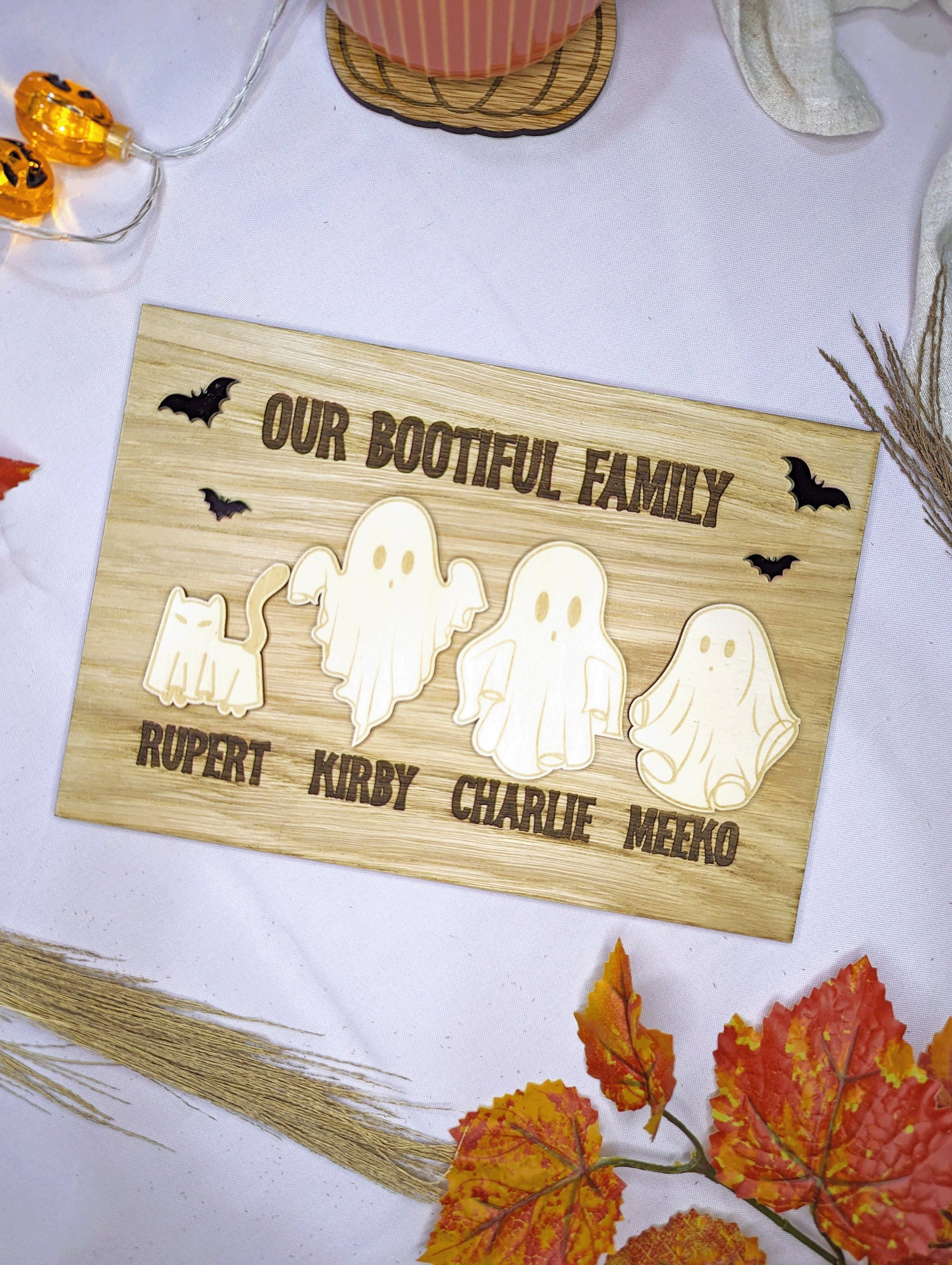 Our bootiful family sign. Autumn family decor to go on shelf with personalised ghosts. 