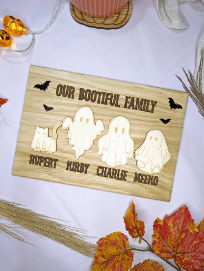 Our bootiful family sign. Autumn family decor to go on shelf with personalised ghosts. 