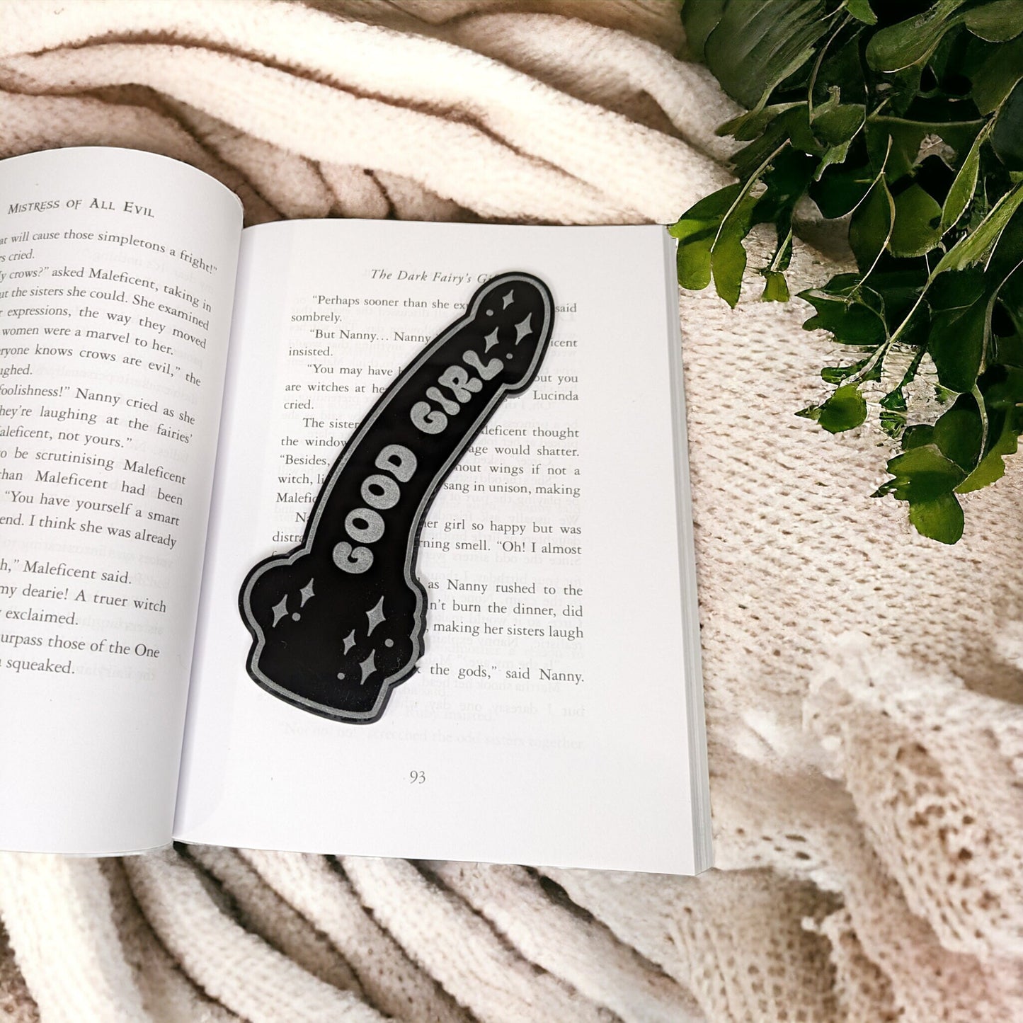 Sex toy themed bookmark. Black with engraved cute star details